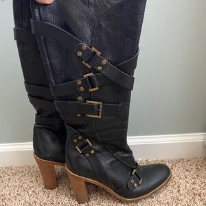 Bcbg max black buckle leather boots. Stunning!